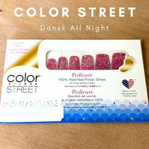 New Sealed Color Street Nail Strips Pedi Polish Dansk All Night Big Glitter Pink